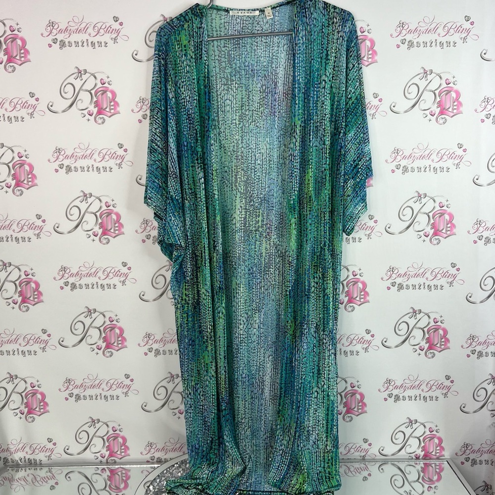 Cyrus cardigan coverup sheer mesh style dotted Blue and Green Patterned Top